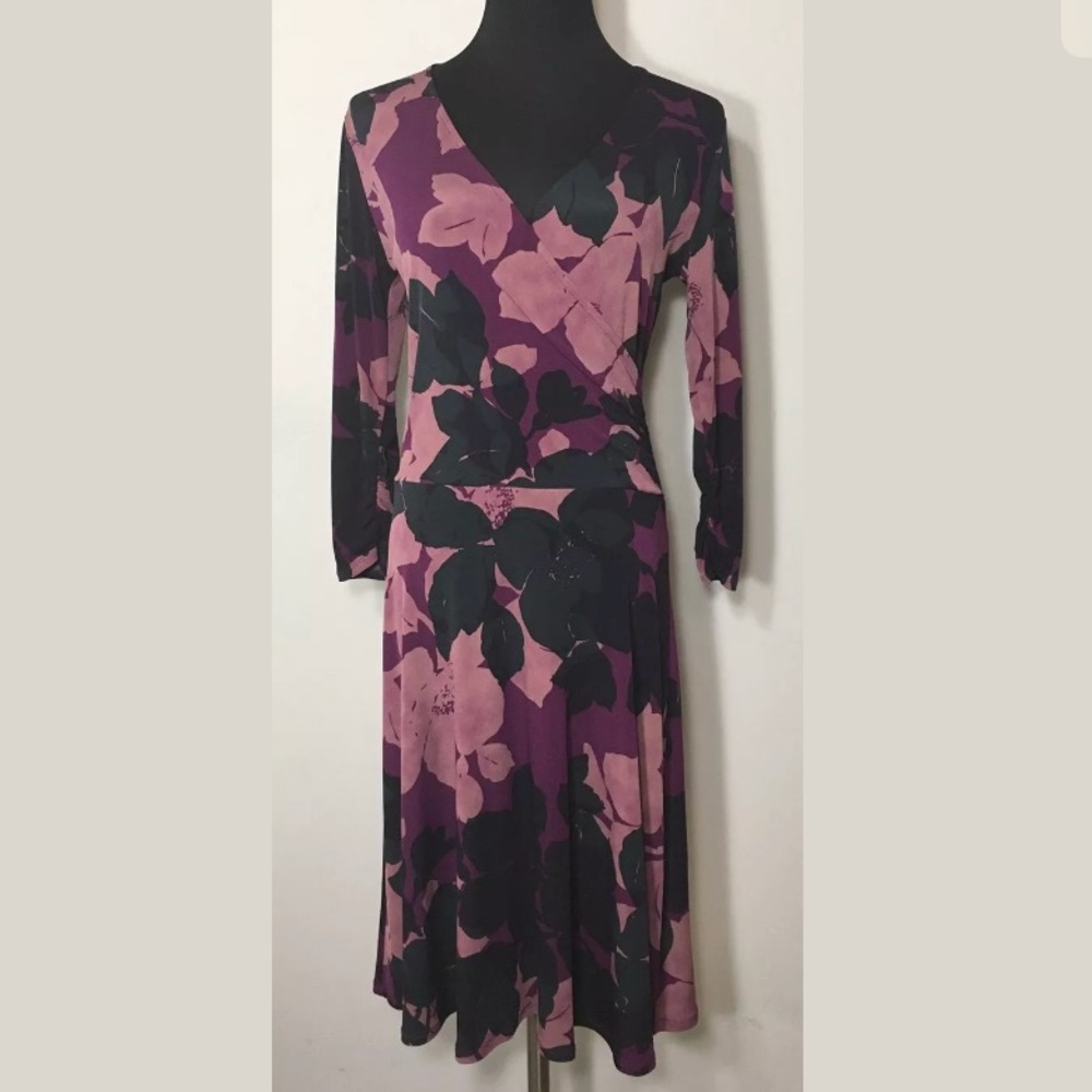 Cabi Dress 837 Floral Cross Front Pink Green Sz M